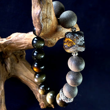 Blackwater Gold Sheen Obsidian Lion Guardian Abundance Bracelet