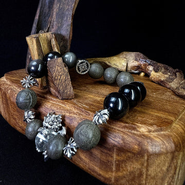 Silver Obsidian & Clear Quartz Herbal-Infused Vital Fire Bracelet