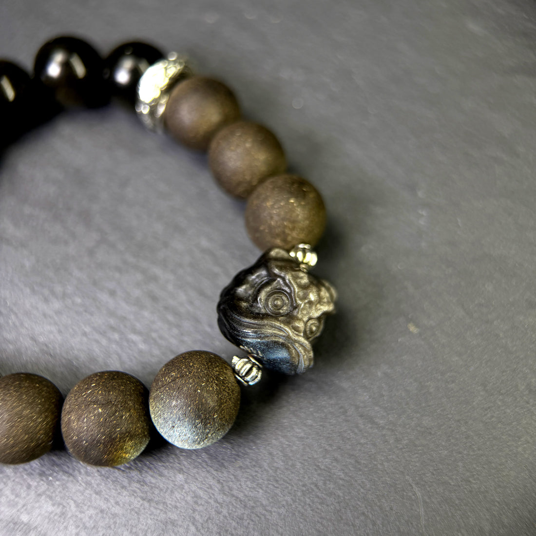 Blackwater Gold Sheen Obsidian Lion Guardian Abundance Bracelet